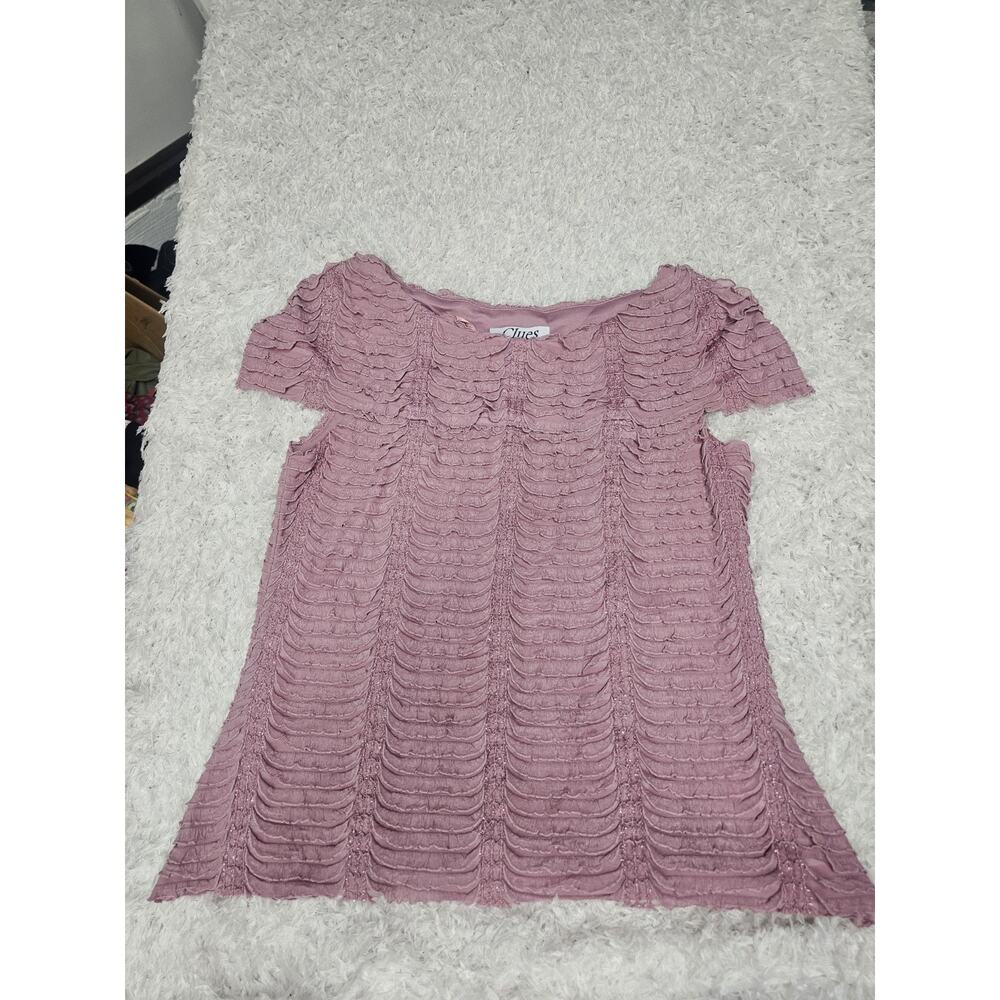 Vibrant Mauve Pink Tiered Ruffle Short Sleeve Top Crinkle Textured Blouse M Y2k